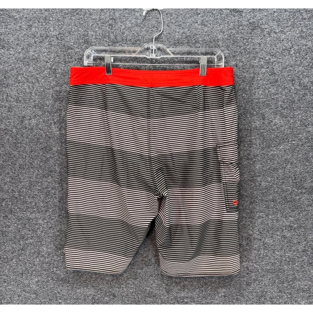 RVCA Board Shorts Mens 33 Black Red Striped Performance Stretch Swim Trunks
